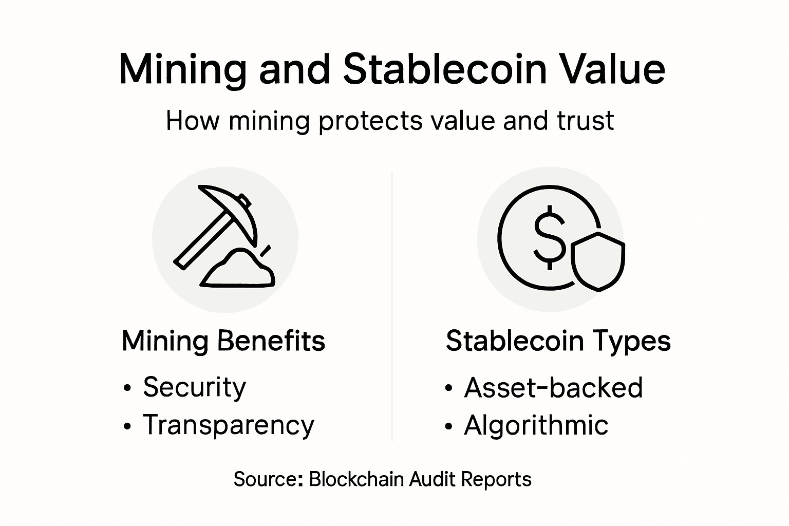 Infographic on mining benefits and stablecoin types