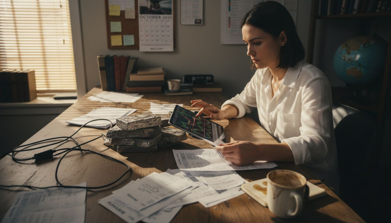 Woman trading precious metals on tablet