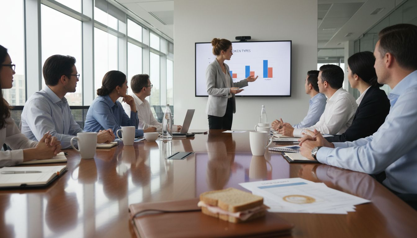 Team discussing asset-backed token types