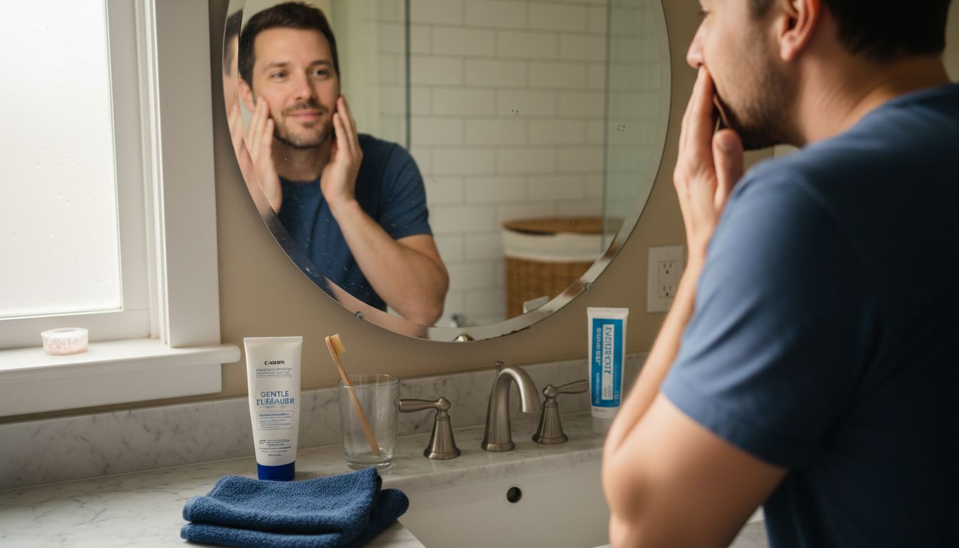 Man preparing skin before under eye filler