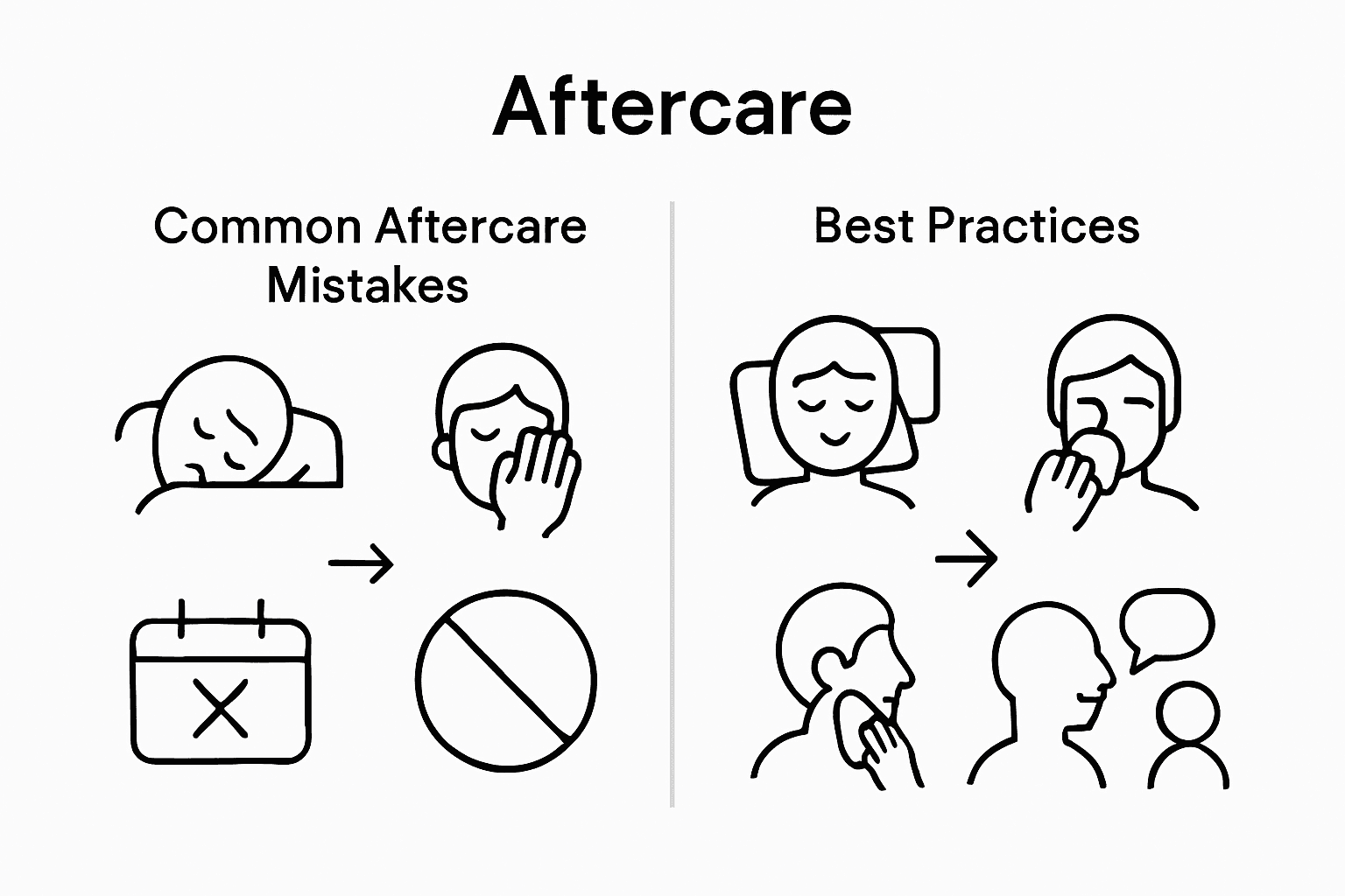 Infographic comparing aftercare mistakes and best practices