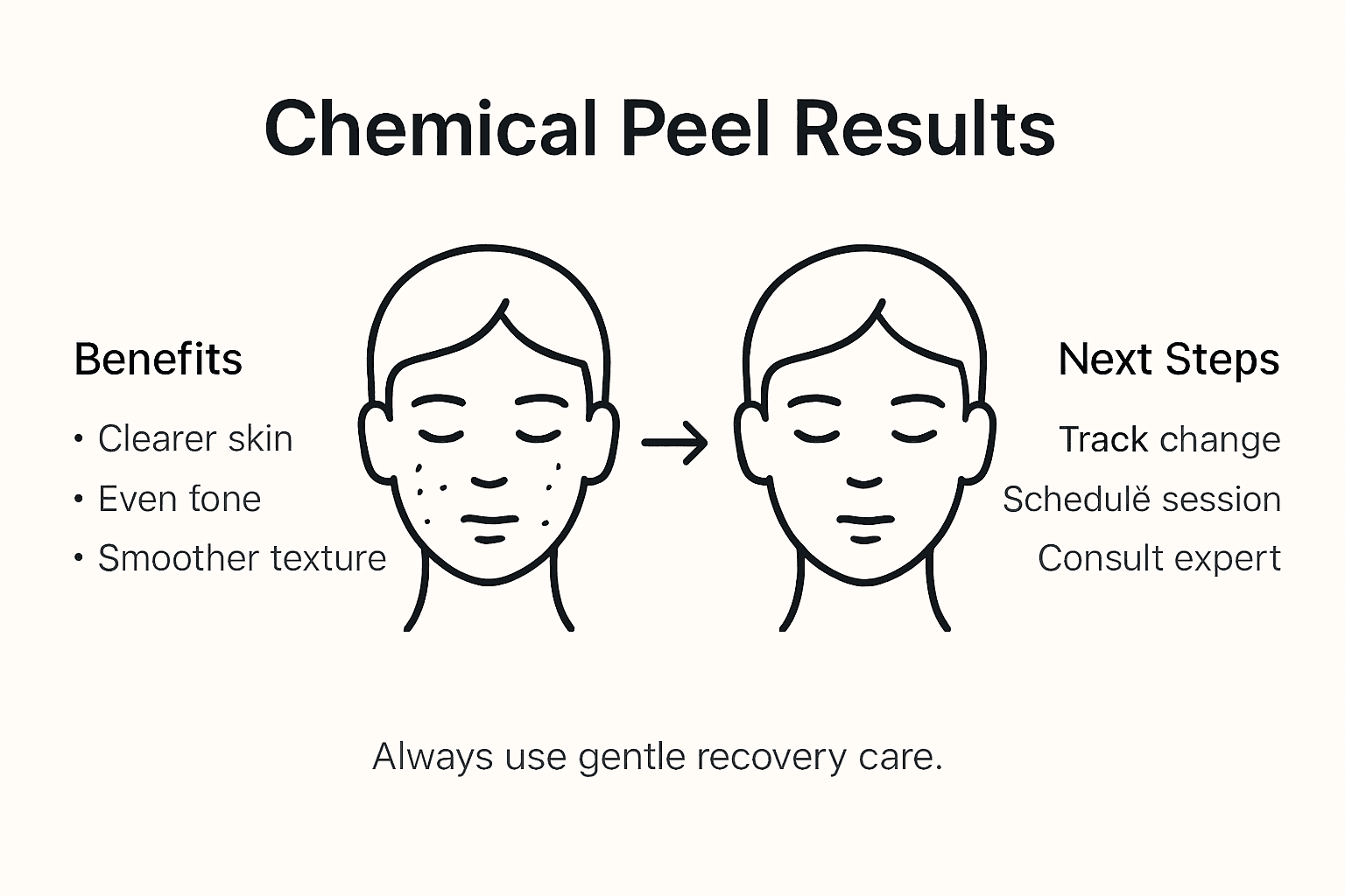 Infographic showing chemical peel results and next steps
