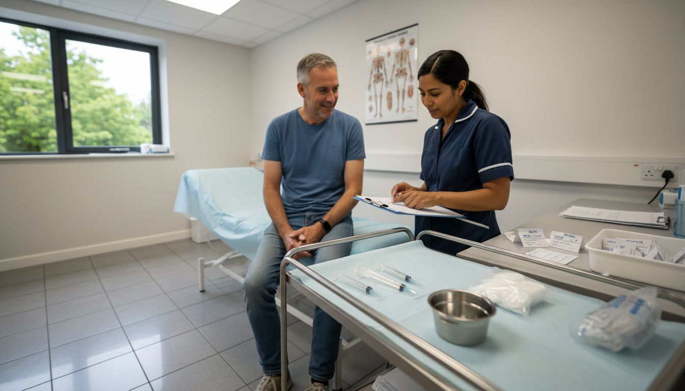 Patient and nurse preparing for aesthetic treatment