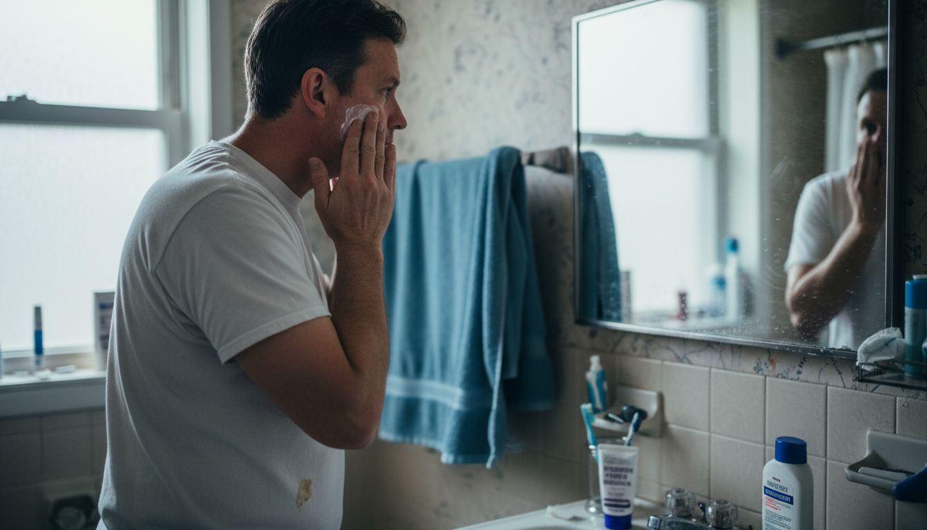 Man applying sunscreen after skin treatment