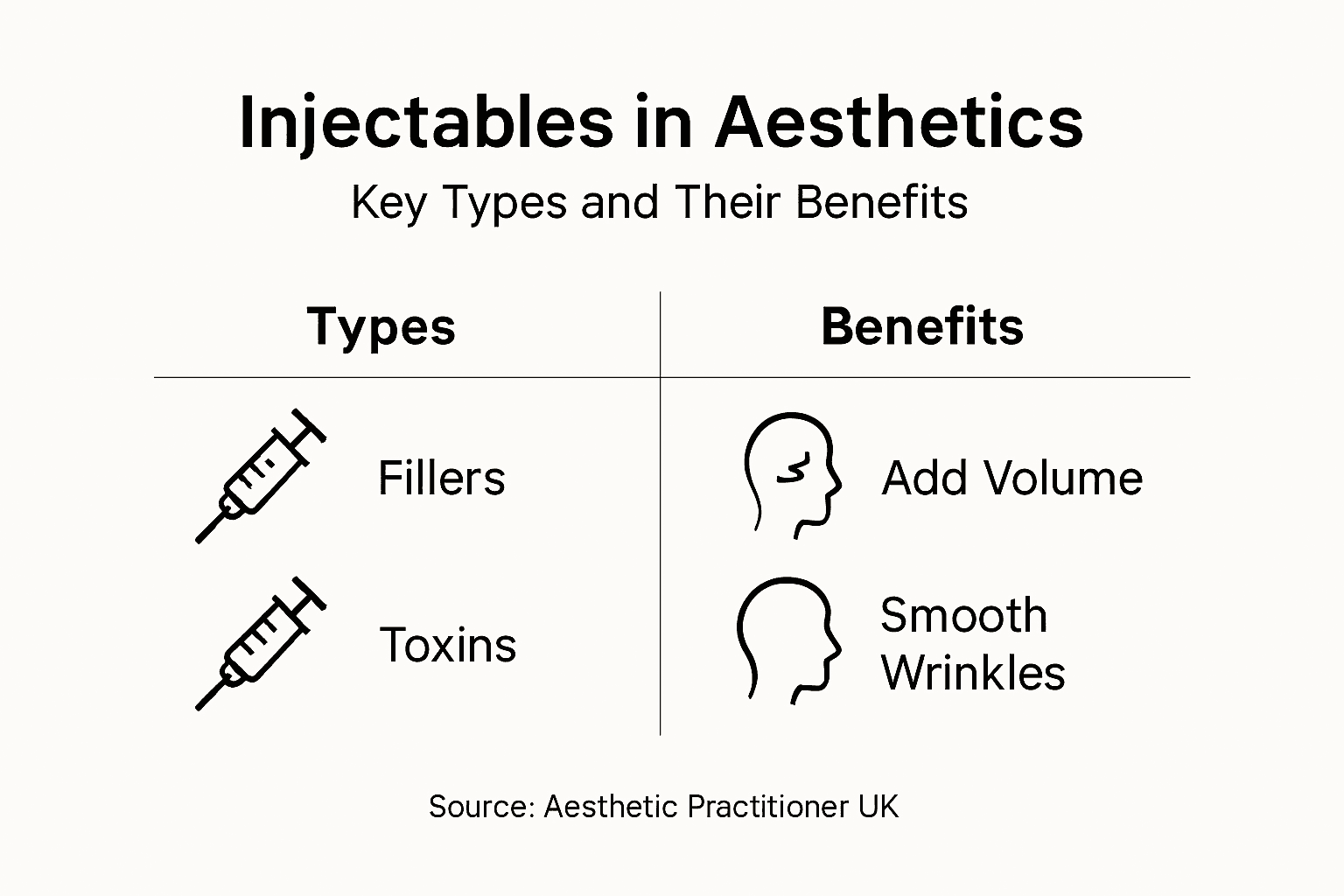 Infographic showing injectable types and benefits