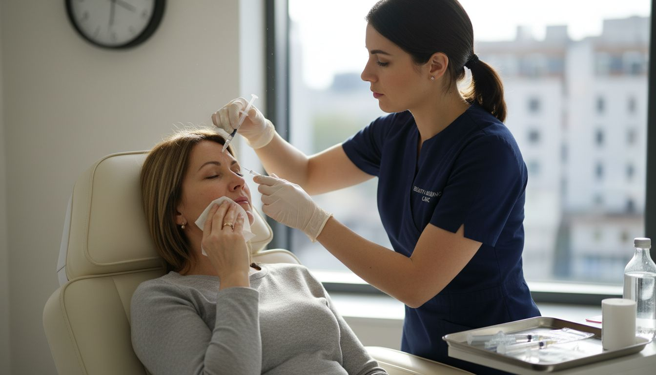 Practitioner performing facial Botox injection