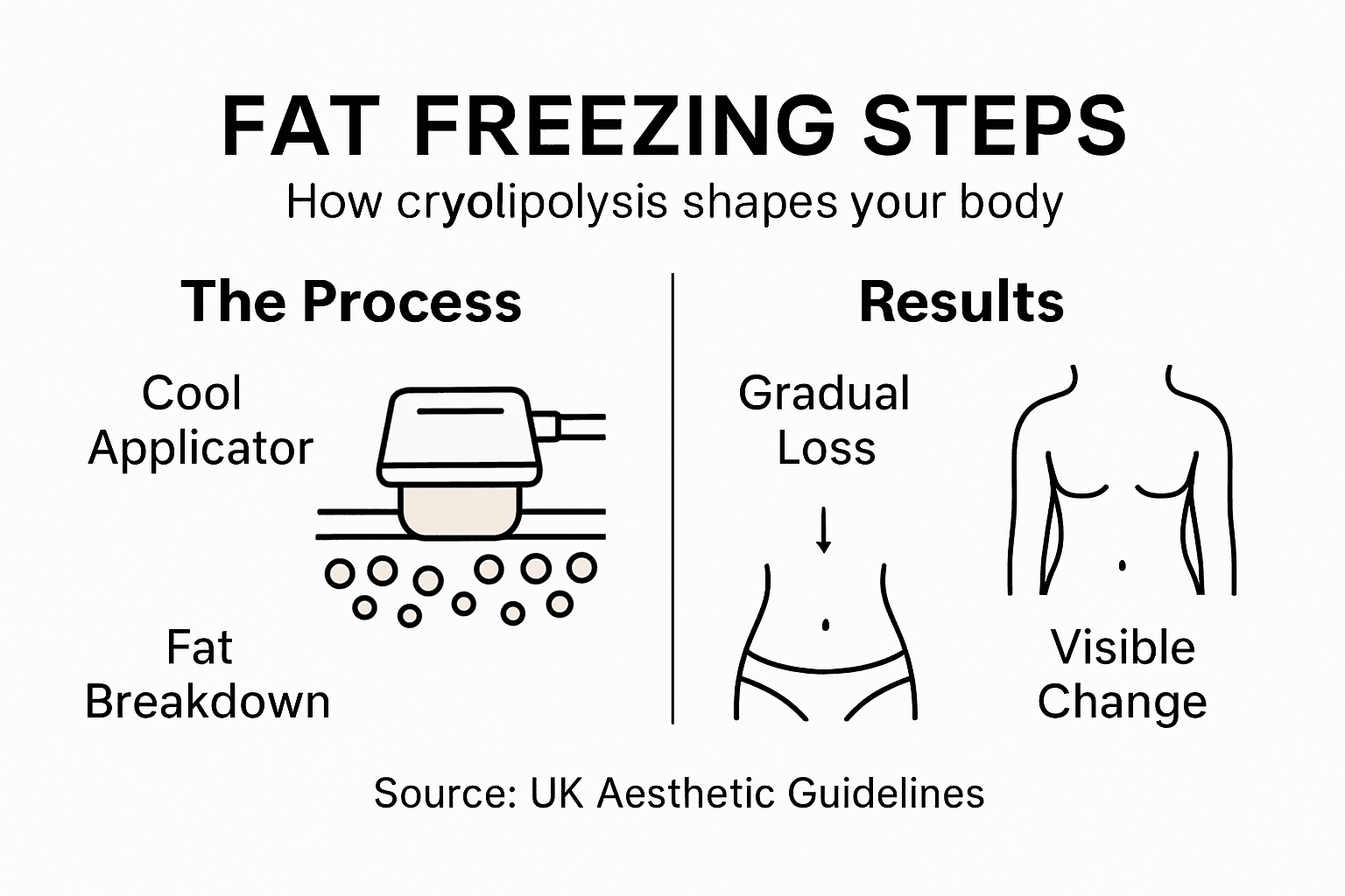 Infographic showing fat freezing steps and results