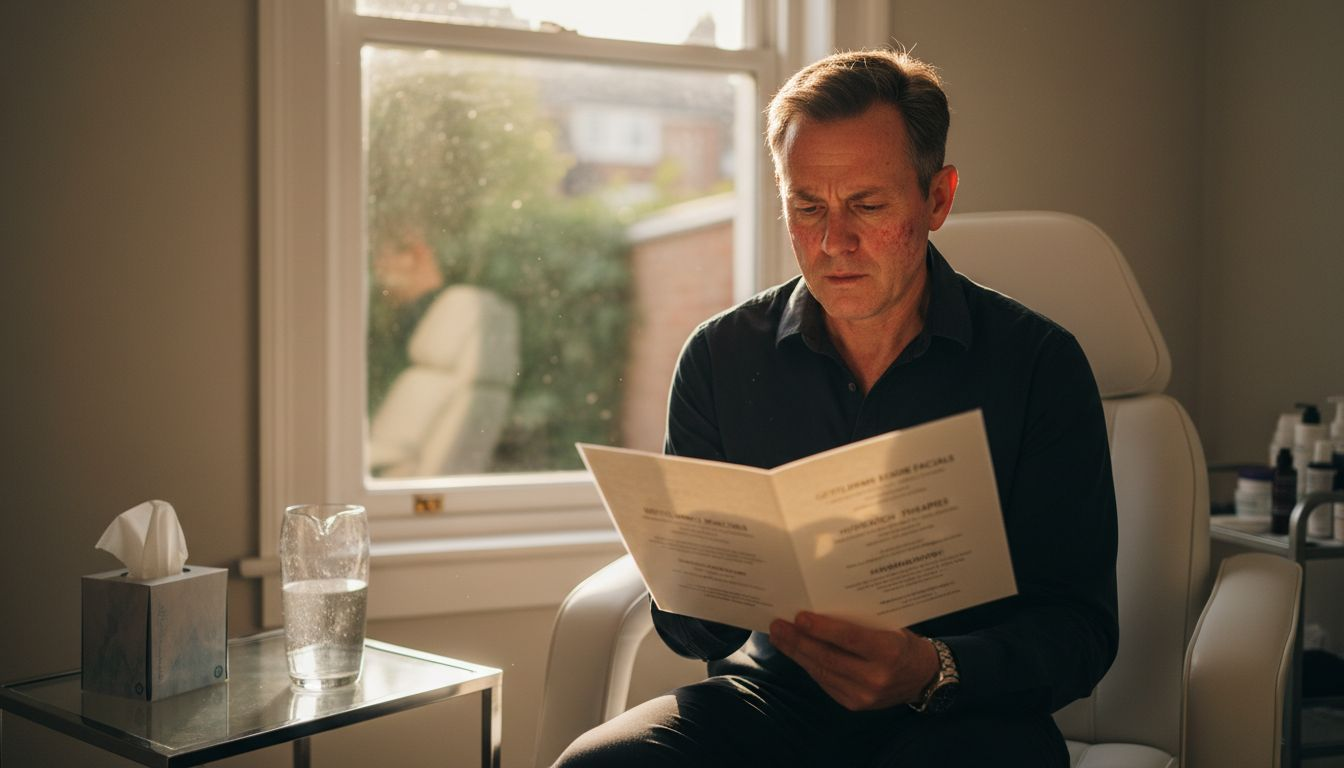 Client reviewing menu of facial treatments