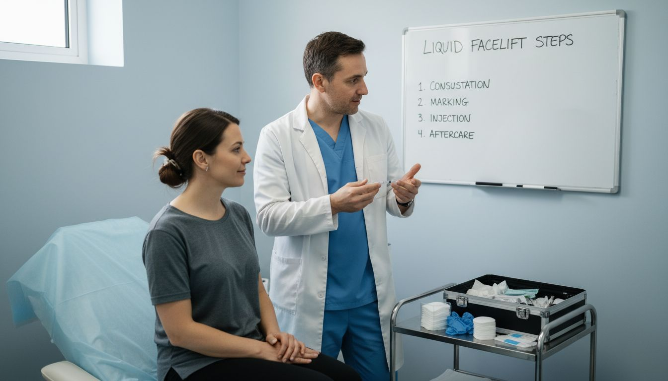 Practitioner demonstrating facelift injection steps