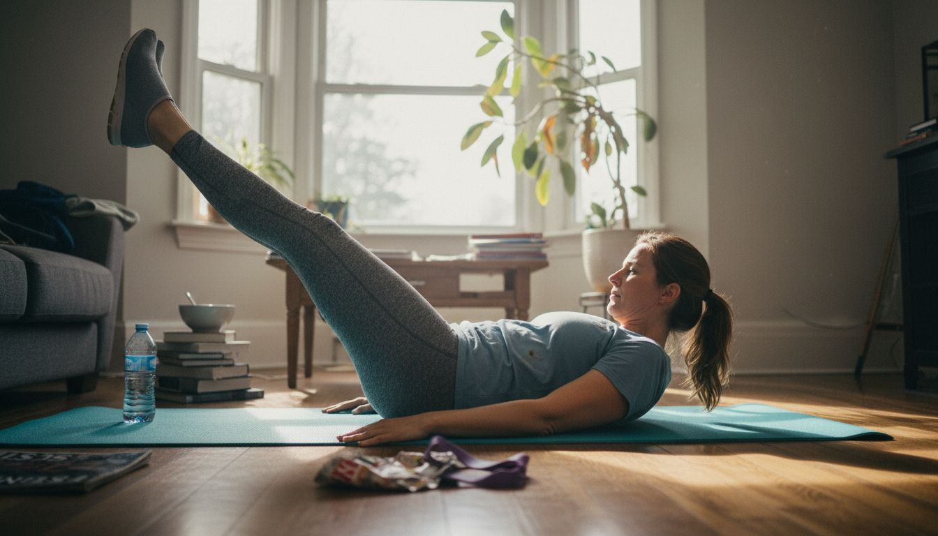 Woman doing home leg exercise for cellulite