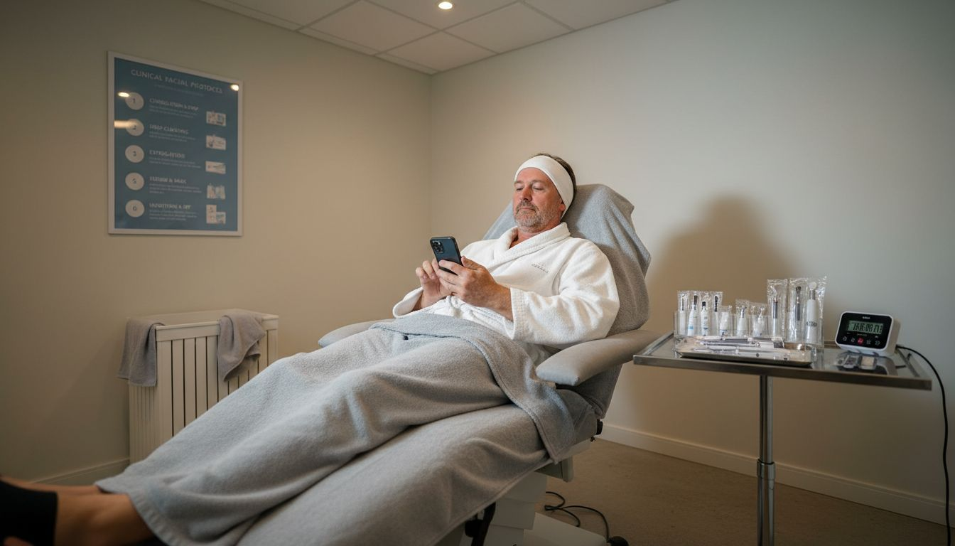 Client waits for facial in treatment room