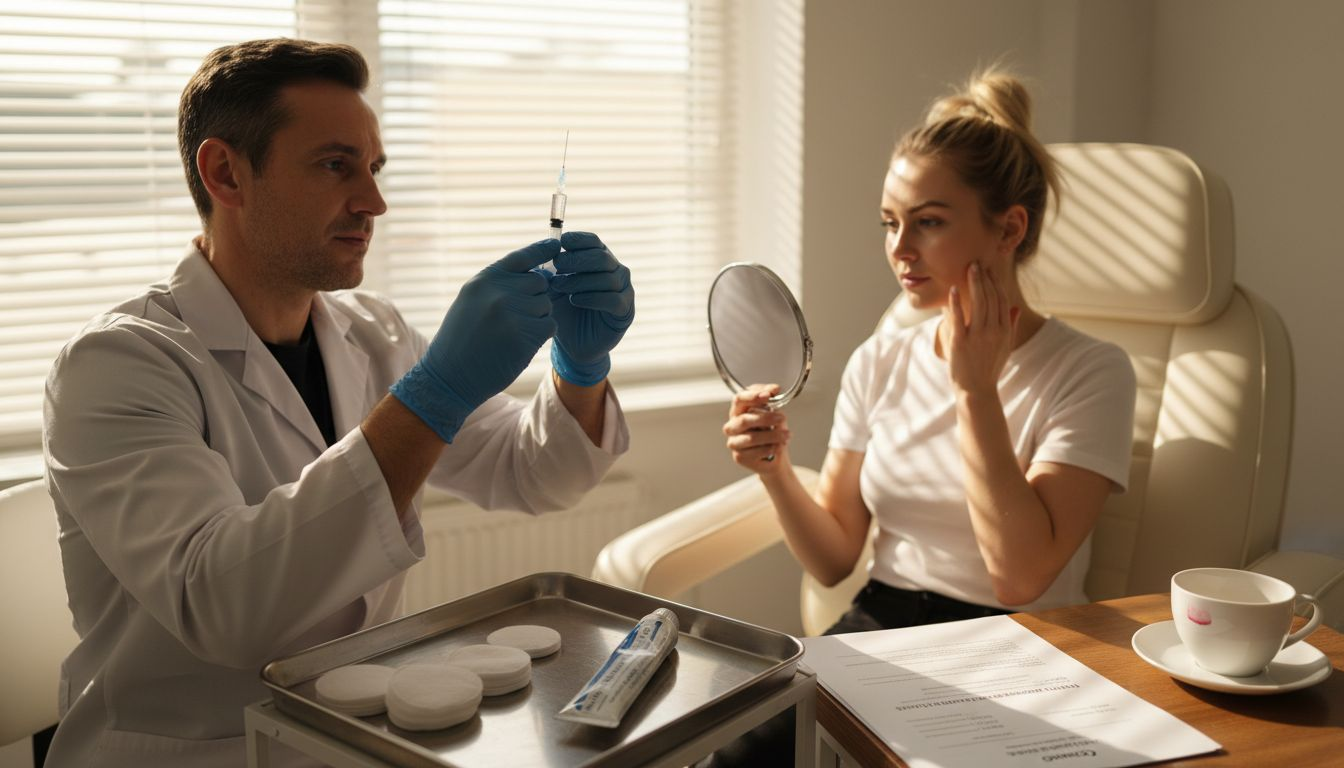 Preparing cheek filler treatment in clinic