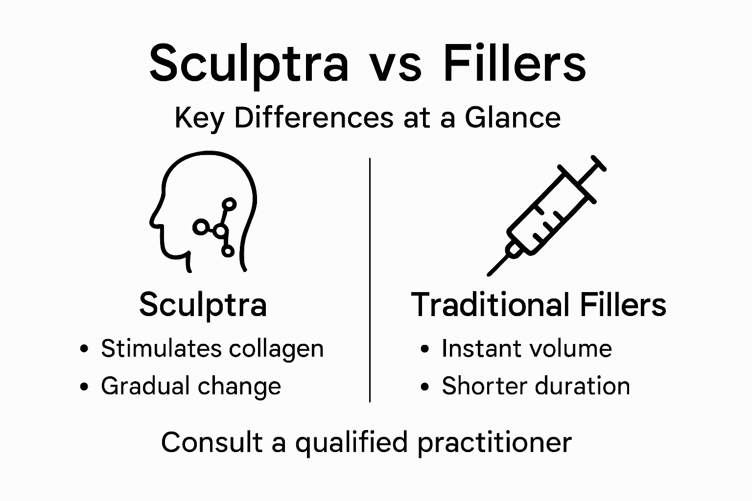 Infographic showing differences between Sculptra and fillers