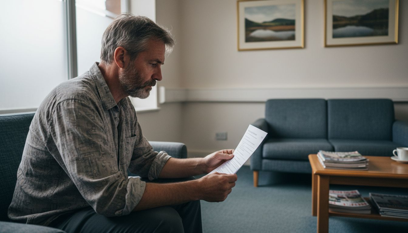 Patient reading consent form in clinic
