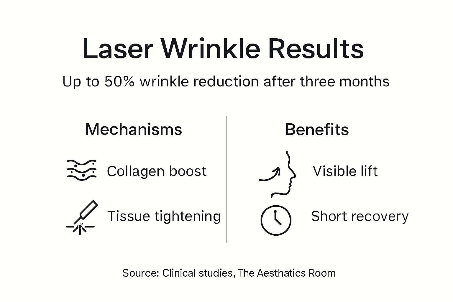 Infographic showing laser wrinkle reduction mechanisms and benefits