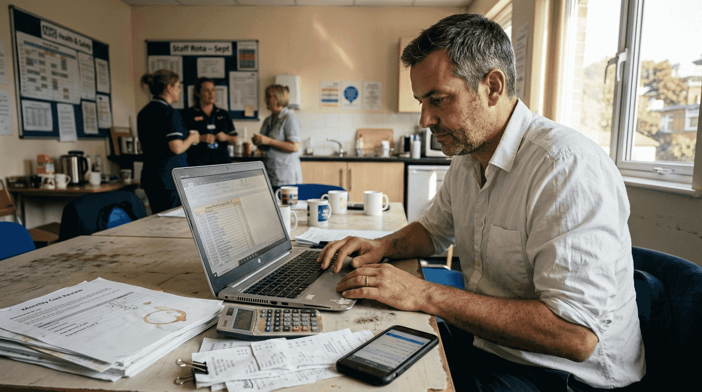 Clinic manager calculating treatment costs spreadsheet