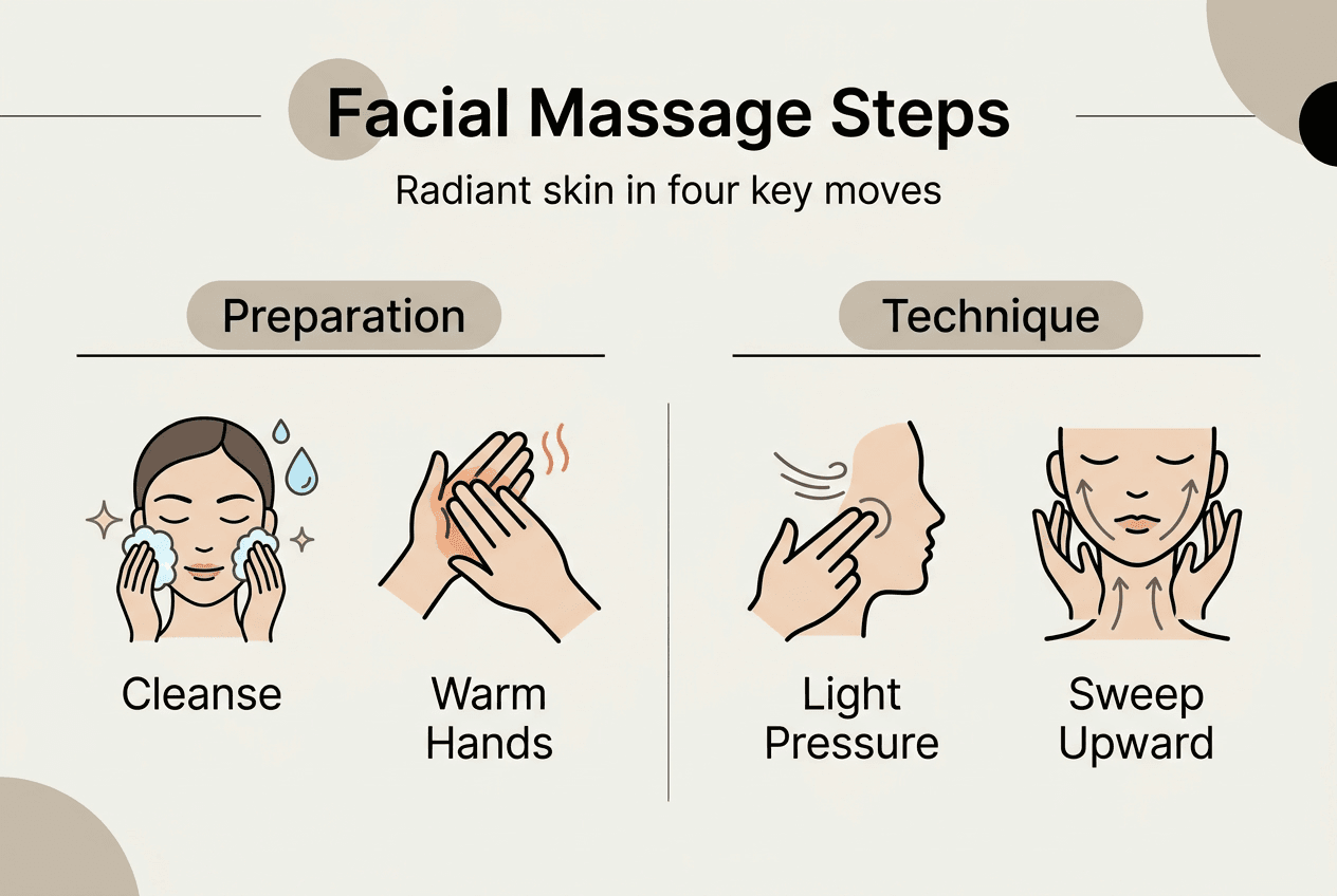 Infographic of facial massage steps and basics