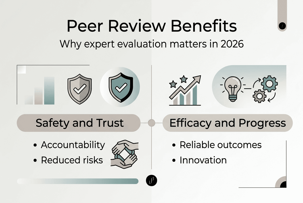 Infographic showing peer review benefits in aesthetics