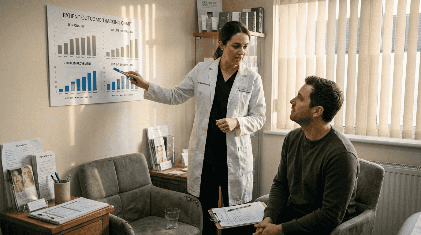 Practitioner explaining outcome chart to patient