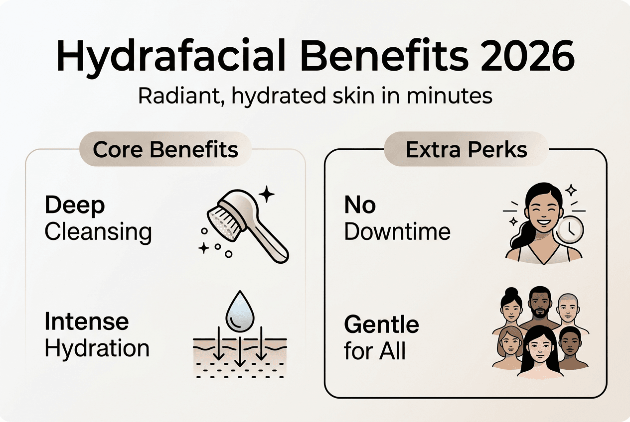 Infographic showing key Hydrafacial benefits