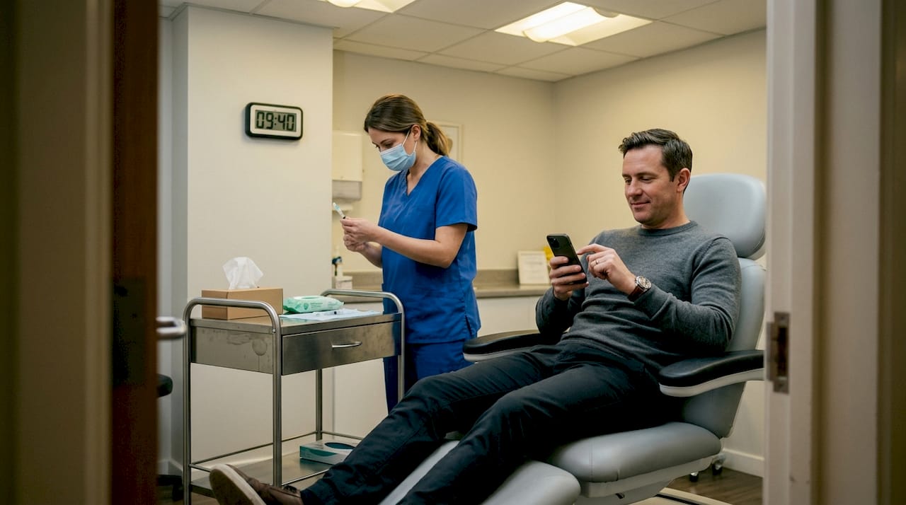 Double chin treatment process in clinic room