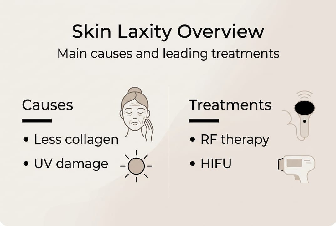 Infographic showing skin laxity causes and treatments
