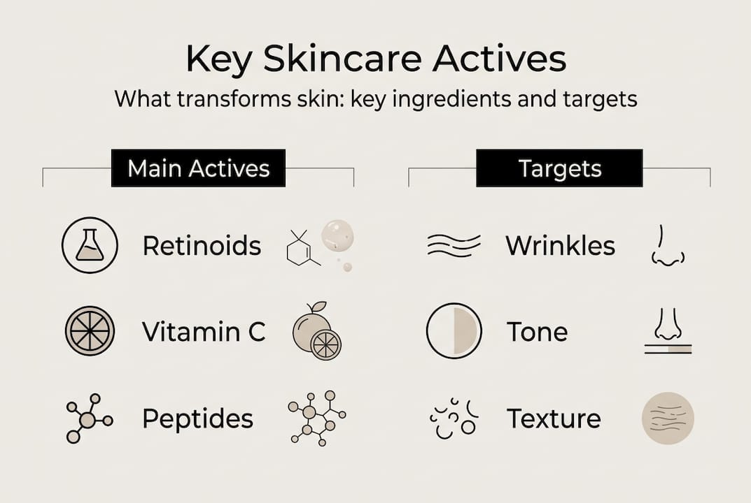 Infographic list of skincare actives and targets