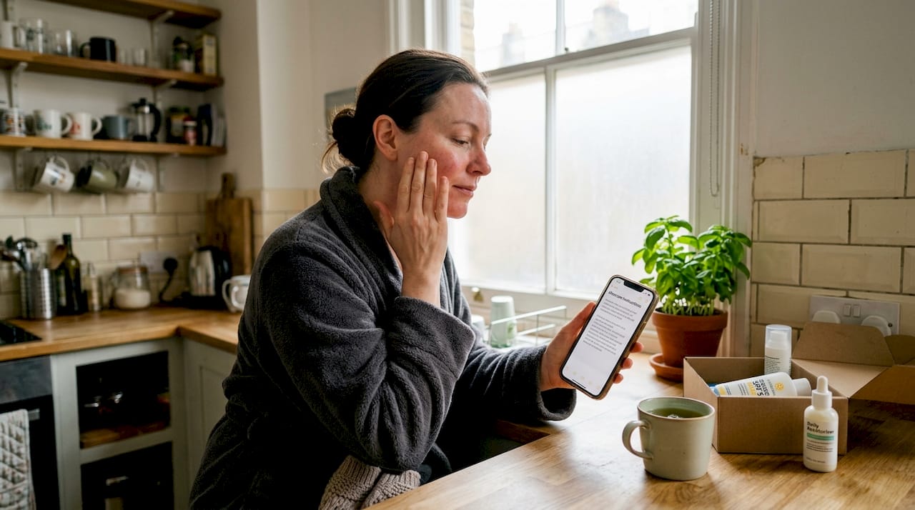 Woman applying skin care after treatment