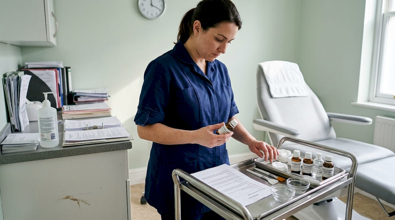 Nurse preparing chemical peel treatment