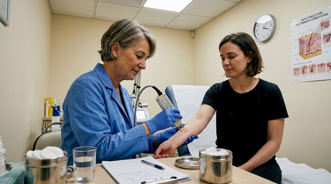 Dermatologist performing skin laser procedure