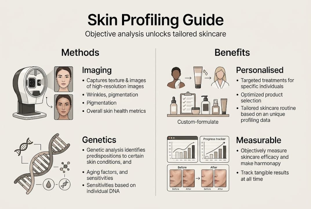 Infographic showing skin profiling methods and benefits