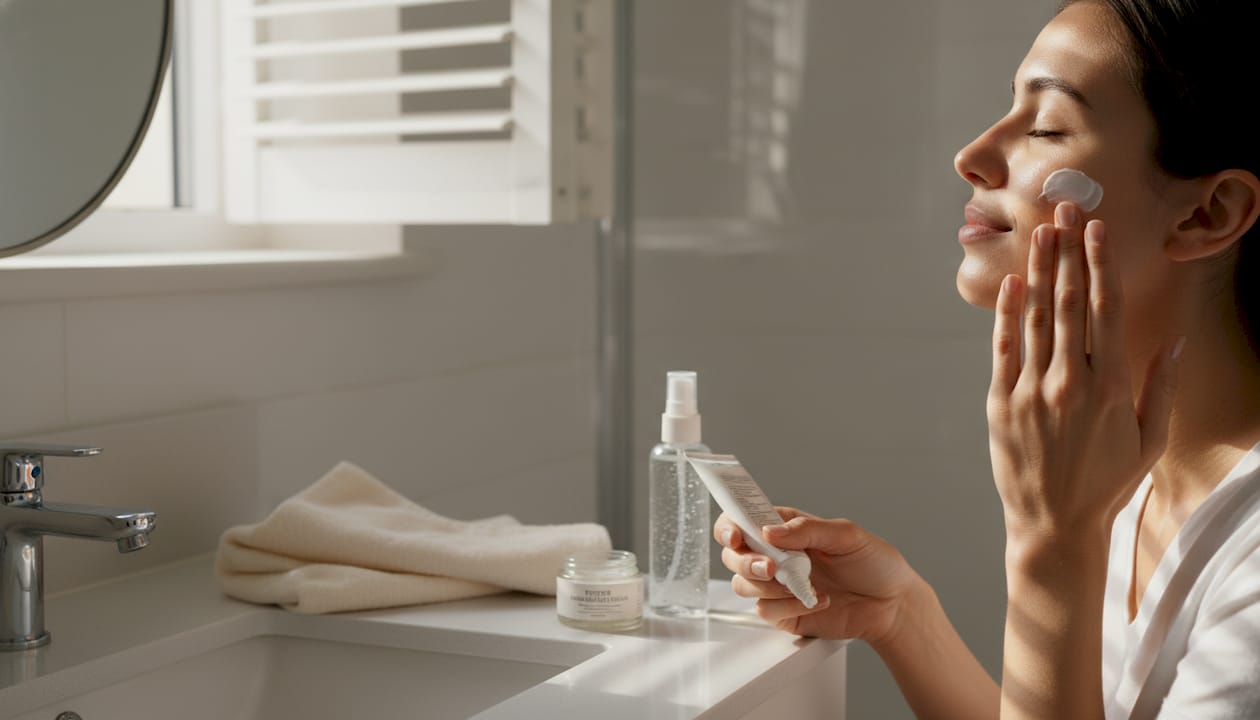 Person applying enzyme skincare cream