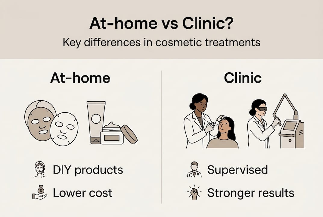Infographic showing key at-home and clinic treatment differences