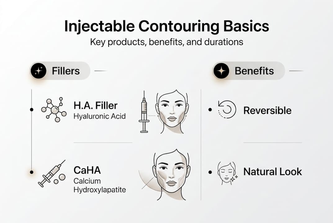 Infographic showing filler types and injectable benefits