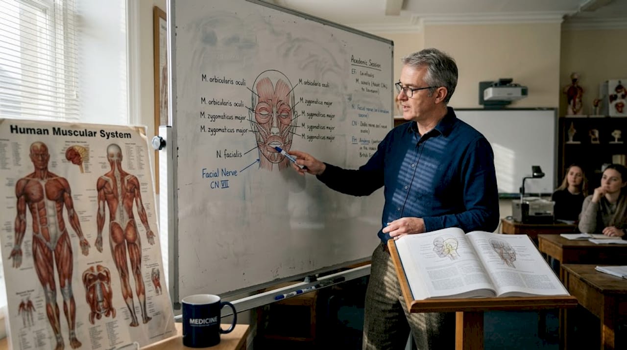 Lecturer teaching facial muscles and nerves