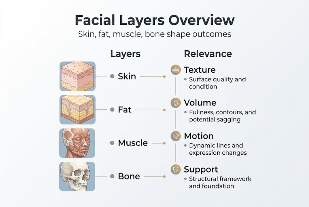 Infographic showing facial layers and treatment roles