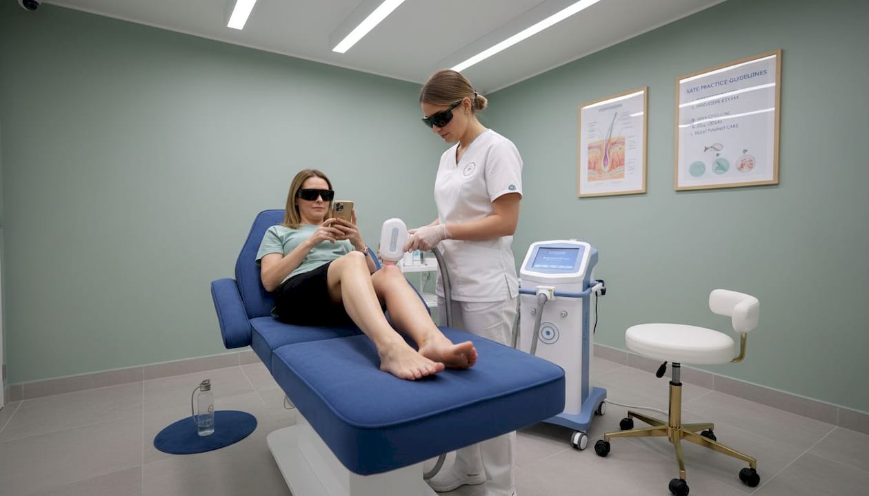 Technician performing laser hair removal treatment