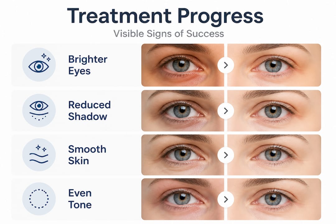 Infographic showing signs of under-eye improvement