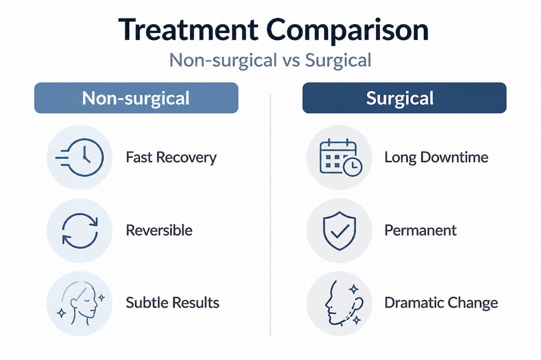 Infographic comparing non-surgical and surgical treatments