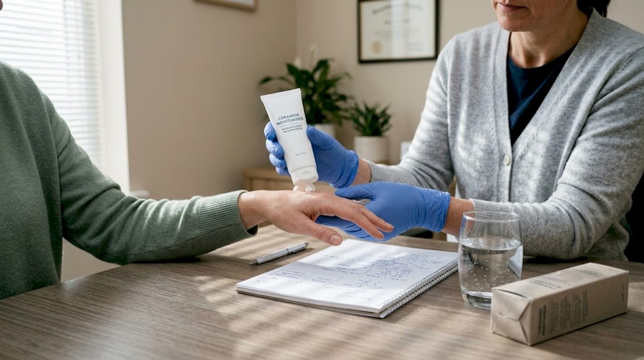 Dermatologist preparing ceramide cream sample
