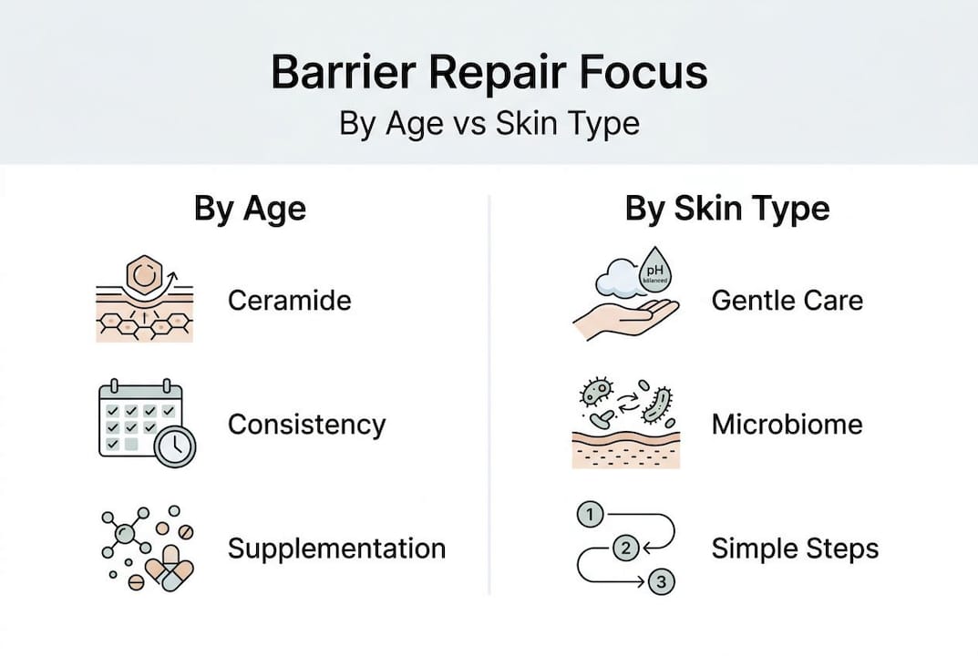 Infographic comparing age and skin type barrier repair