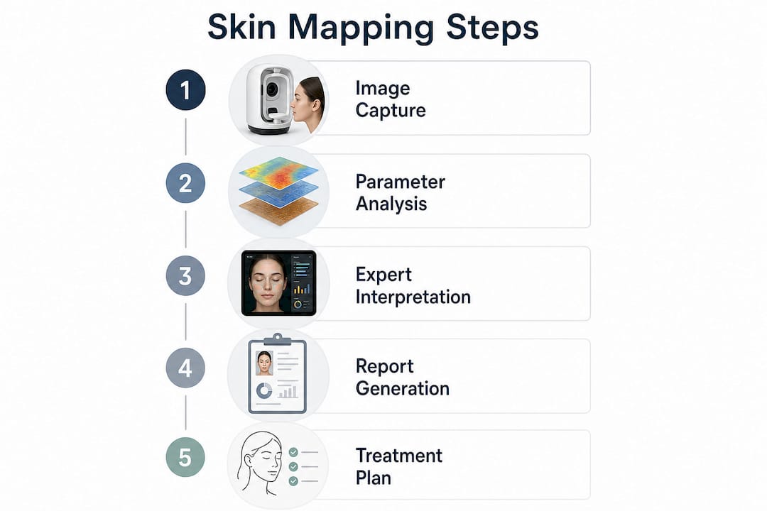 Infographic showing skin mapping step-by-step process