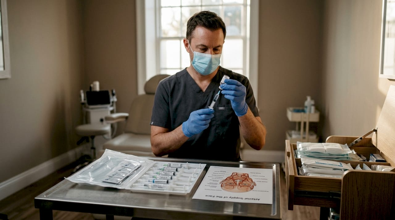 Practitioner prepares injectables in clinical room