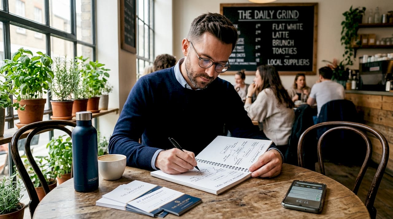 Esthetician planning business workflow in office