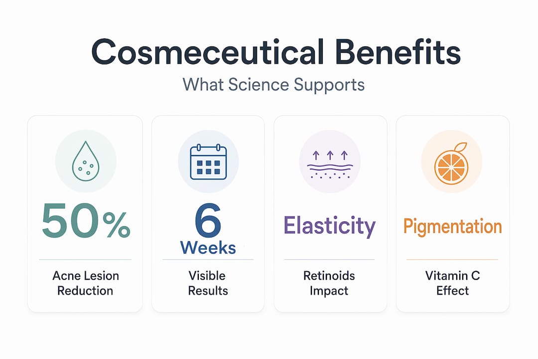 Infographic highlighting cosmeceutical benefits and effects