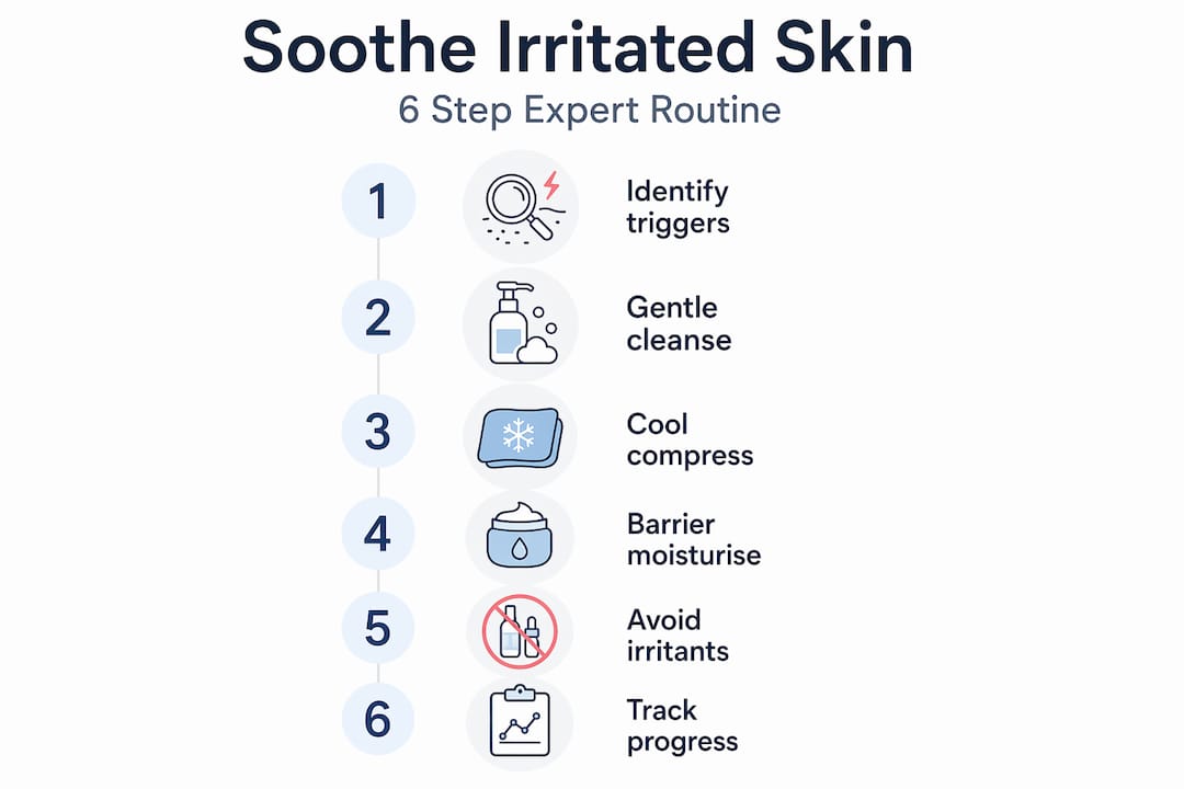 Infographic showing six step skin soothing routine