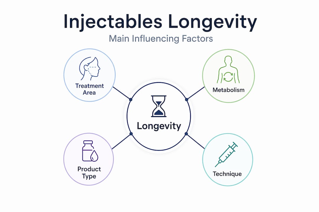 Infographic showing main factors for injectables longevity