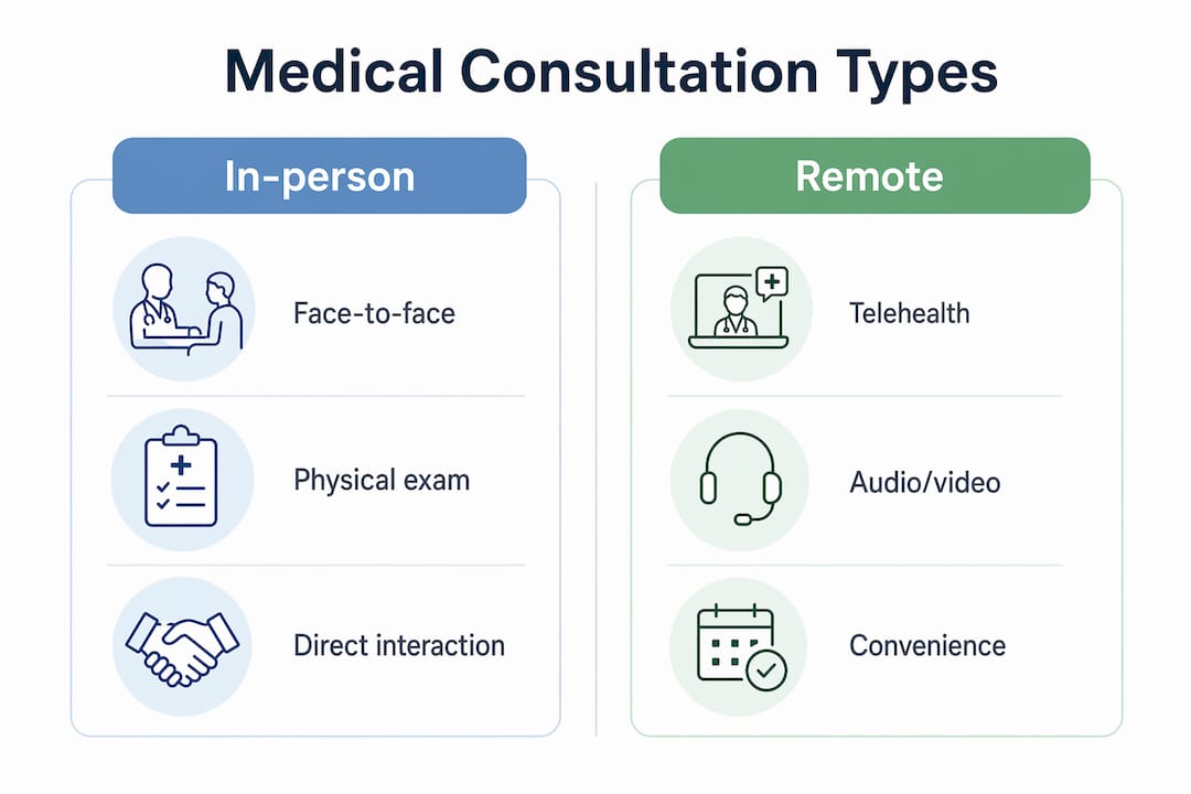 Infographic comparing in-person and remote medical consultations
