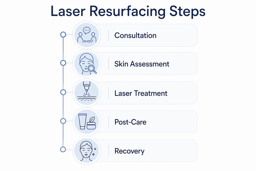 Infographic illustrating laser resurfacing treatment steps