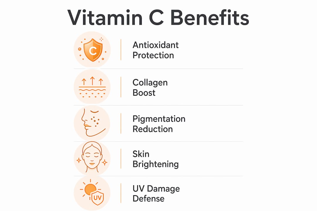 Infographic showing vitamin C skincare benefits in steps
